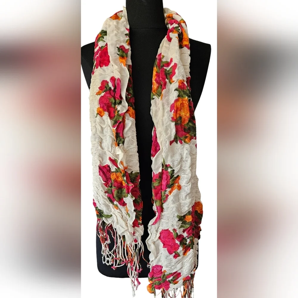 100% COTTON Floral Fringed Scarf